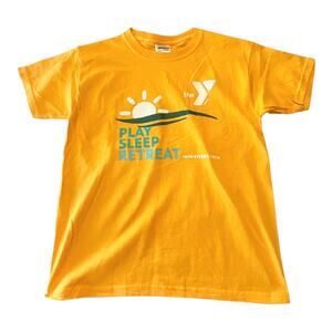 Gildan YMCA Twin Rivers T SHIRT Youth Boys Girls M 10/12 Play Sleep Retreat Gold